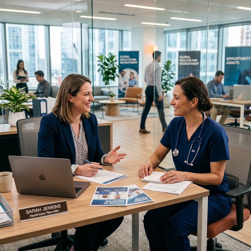Friendly recruiter discussing healthcare career opportunities
